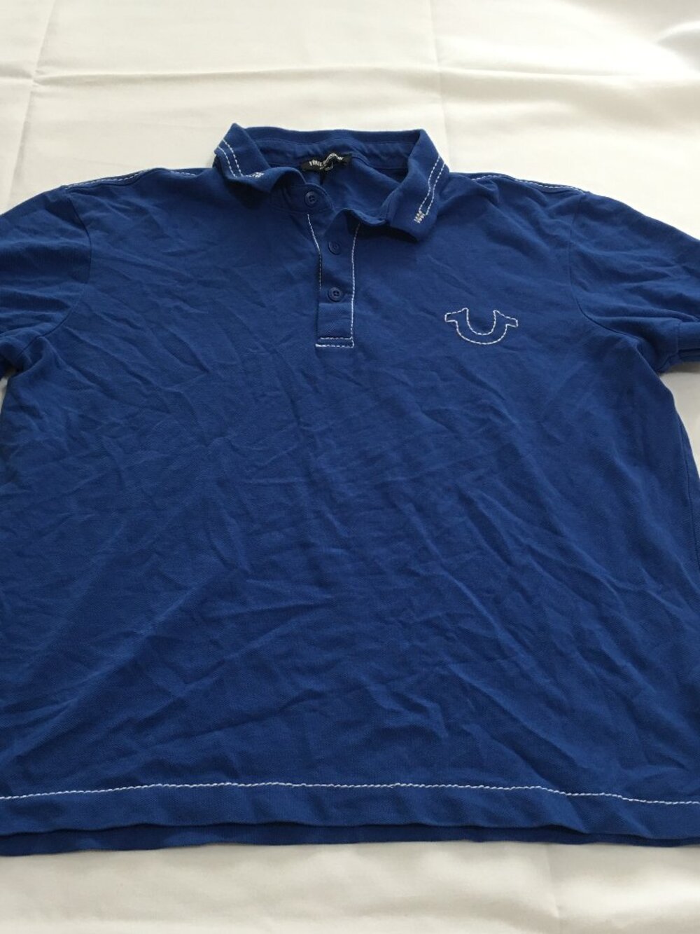 True Religion Polo Shirt Mens Small Blue Short Sleeve Logo USA Preppy Casual